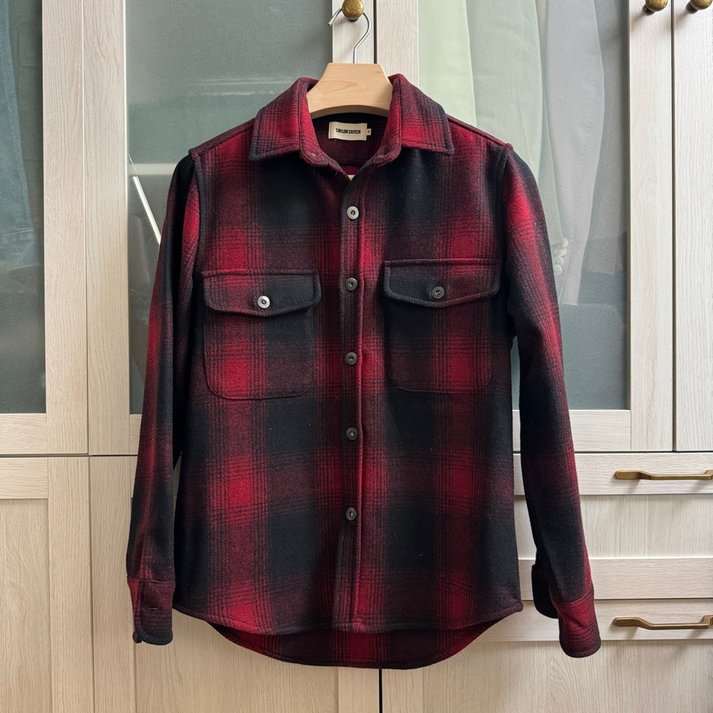 Taylor Stitch Red and Black Plaid Shirt Jacket